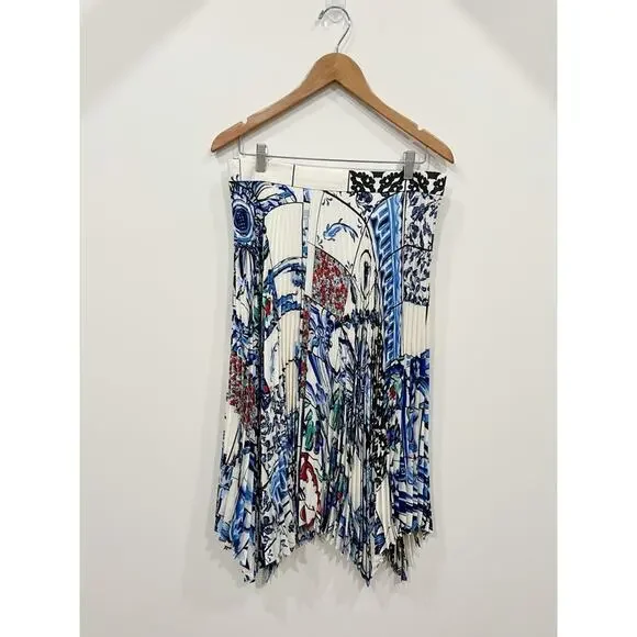 TORY BURCH White Pleated Skirt Sunburst Floral Handkerchief Hem - Picture 8 of 15